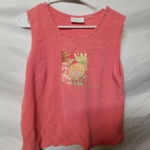 Alfred Dunner Coral Pink Sleeveless Pineapple Patch Tank